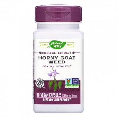 Nature's Way, Horny Goat Weed, 500 мг, 60 веганских капсул Горянка / Аптека | V4.Market