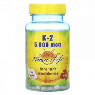 Nature's Life, K-2, менатетренон, 5 000 мкг, 60 таблеток Витамин К / Аптека | V4.Market