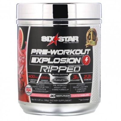 Six Star, Pre-Workout Explosion Ripped, со вкусом арбуза, 168 г (5,91 унции) Кофеин / Аптека | V4.Market