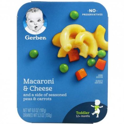 Gerber, Macaroni & Cheese and a Side of Seasoned Peas & Carrots, Toddler, 12+ Months, 6.6 oz (187 g) Еда в пакетах, пюре и другие блюда / Аптека | V4.Market