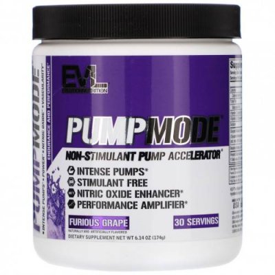 EVLution Nutrition, PumpMode, Non-Stimulant Pump Accelerator, яростный виноград, 174 г (6,14 унции) Перед тренировкой, без стима / Аптека | V4.Market