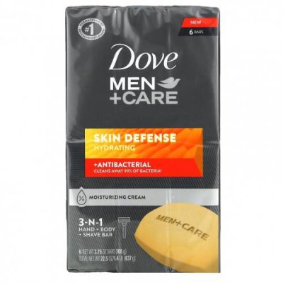 Dove, Men + Care, средство для защиты кожи, штанга 3 в 1 для рук, тела и бритья, 6 шт. По 106 г (3,75 унции) Мужской гель для ванны и душа / Аптека | V4.Market