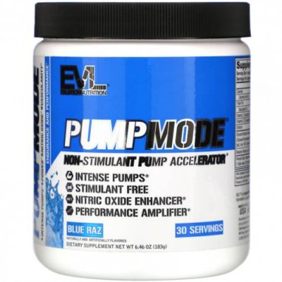 EVLution Nutrition, PumpMode, Pump Accelerator, без стимуляторов, Blue Raz, 183 г (6,46 унции) Перед тренировкой, без стима / Аптека | V4.Market