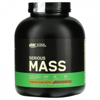 Optimum Nutrition, Serious Mass, протеиновый порошок, шоколадно-арахисовое масло, 2,72 кг (6 фунтов) Гейнеры / Аптека | V4.Market