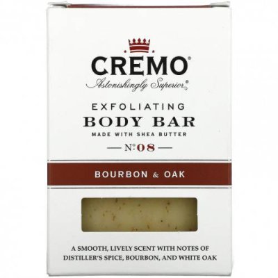 Cremo, Exfoliating Body Bar, No 8, Made with Shea Butter, Bourbon & Oak, 6 oz (170 g) Отшелушивающее мыло / Аптека | V4.Market