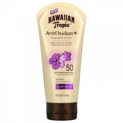 Hawaiian Tropic, Антиоксидант + солнцезащитный лосьон, SPF 50, 6 жидких унций (177 мл) Солнцезащитные средства / Аптека | V4.Market