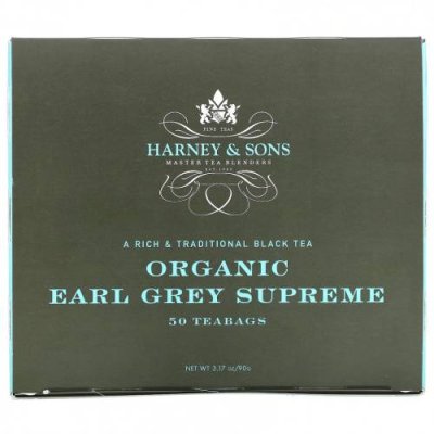 Harney & Sons, A Rich & Traditional Black Tea, Органический Earl Grey Supreme, 50 чайных пакетиков, 3,17 унции (90 г) Чай Эрл Грей / Аптека | V4.Market