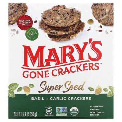 Mary's Gone Crackers, Super Seed, зерновые крекеры, базилик и чеснок, 156 г (5,5 унции) Крекеры / Аптека | V4.Market