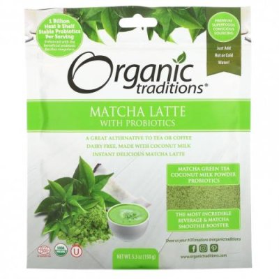 Organic Traditions, Матча латте с пробиотиками, 150 г (5,3 унции) Чай матча / Аптека | V4.Market