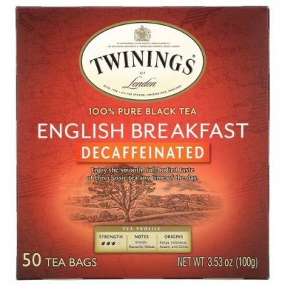 Twinings, English Breakfast, Decaffeinated, 50 Tea Bags, 3.53 oz (100 g) Чай Английский завтрак / Аптека | V4.Market