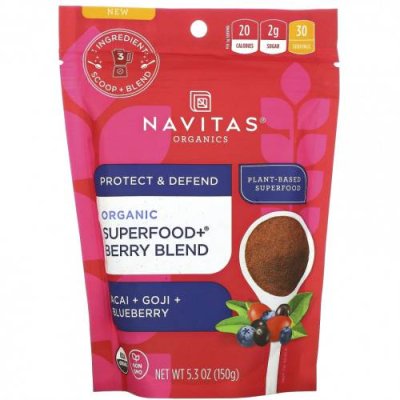 Navitas Organics, Organic Superfood + Berry Blend, Acai + Goji + Blueberry, 5.3 oz (150 g) Фруктовые смеси / Аптека | V4.Market