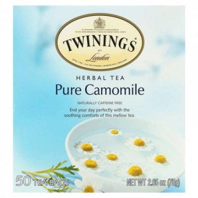 Twinings, травяной чай, чистая ромашка, без кофеина, 50 чайных пакетиков, 75 г (2,65 унции) Чай с ромашкой / Аптека | V4.Market