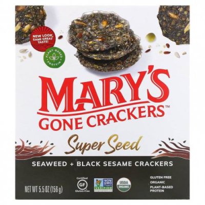 Mary's Gone Crackers, Super Seed, зерновые крекеры, водоросли и черный кунжут, 155 г (5,5 унции) Крекеры / Аптека | V4.Market