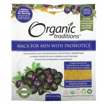 Organic Traditions, Мака для мужчин с пробиотиками, 150 г (5,3 унции) Мака / Аптека | V4.Market