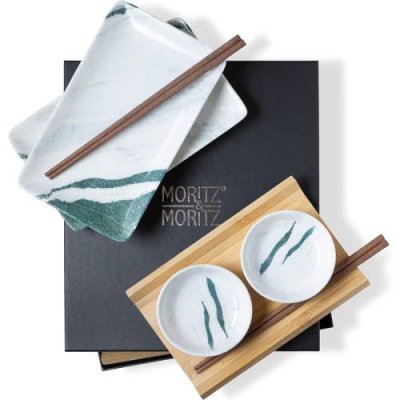 Moritz & Moritz Набор посуды для суши на 2 персоны/10 предметов Brush Stroke Green Moritz & Moritz / Наборы тарелок | Товары для дома | V4.Ru: Маркетплейс