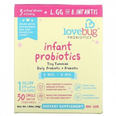 LoveBug Probiotics, пробиотики для младенцев в возрасте 0–6 месяцев, 1 млрд КОЕ, 30 пакетиков в индивидуальной упаковке, по 1,5 г (0,05 унции) / Пробиотики для детей | Аптека | V4.Ru: Маркетплейс