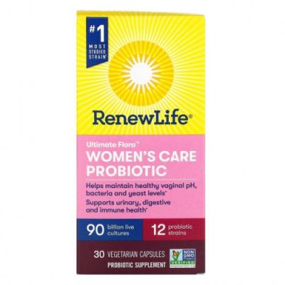 Renew Life, Ultimate Flora, пробиотик Women's Care для женщин, 90 млрд живых культур, 30 вегетарианских капсул / Пробиотики | Аптека | V4.Ru: Маркетплейс