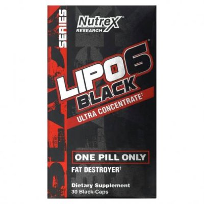 Nutrex Research, Lipo-6 Black, ультраконцентрат, 30 черных капсул / Жиросжигатели | Аптека | V4.Ru: Маркетплейс