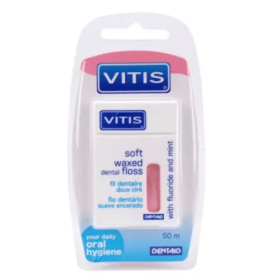 DENTAID Нить межзубная в твердой упаковке Vitis Waxed Dental Floss with Fluoride and Mint 50 м / Нити | Товары для красоты | V4.Ru: Маркетплейс