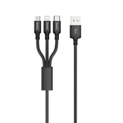 Кабель Hoco X14 (USB) 3 в 1 Lightning/Micro USB/Type-C 100см 2.4A (черный) / Кабели | Электроника | V4.Ru: Маркетплейс