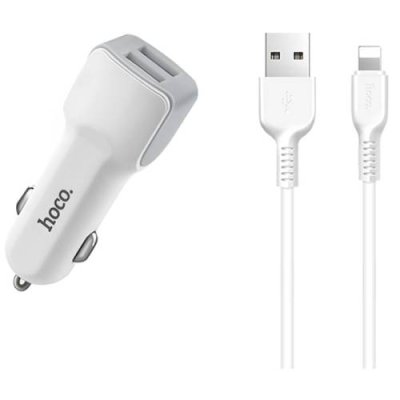 Автомобильное зарядное устройство Hoco Z23 grand style 2xUSB/кабель USB- Lightning 12W (белый) / Автомобильные аксессуары | Электроника | V4.Ru: Маркетплейс