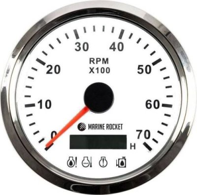 Тахометр 0-7000 об/мин с аварийной сигнализацией делитель 1-10, белый циферблат, нержавеющий ободок, Marine Rocket TM7001WSMR / Тахометры | Транспорт | V4.Ru: Маркетплейс