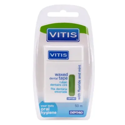 DENTAID Нить межзубная в твердой упаковке Vitis Waxed Dental Tape with Fluoride and Mint 50 м / Нити | Товары для красоты | V4.Ru: Маркетплейс