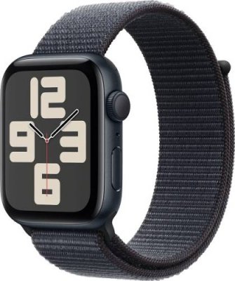 Apple Watch SE 2024, 44 мм, корпус из алюминия цвета «полуночный черный», спортивный браслет темно-синего цвета (MXEP3) / Watch SE 2024 | Электроника | V4.Ru: Маркетплейс