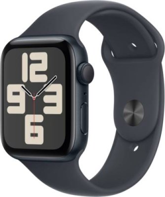 Apple Watch SE 2024, 44 мм, корпус из алюминия цвета «полуночный черный», спортивный ремешок цвета «полуночный черный» M/L (MXEK3) / Watch SE 2024 | Электроника | V4.Ru: Маркетплейс