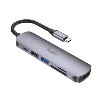 Адаптер Hoco (HB32) 8 в 1 Type-C на USB 3.0/2хUSB 2.0/HDTV/SD/MicroSD/RJ45 (Metal Gray) / Адаптеры и переходники | Электроника | V4.Ru: Маркетплейс