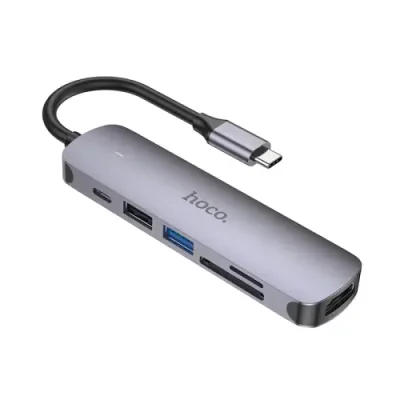 Переходник HOCO (HB28) Type-C на HDMI/USB3.0/USB2.0/USB-C/MicroSD/SD (Metal Gray) / Адаптеры и переходники | Электроника | V4.Ru: Маркетплейс